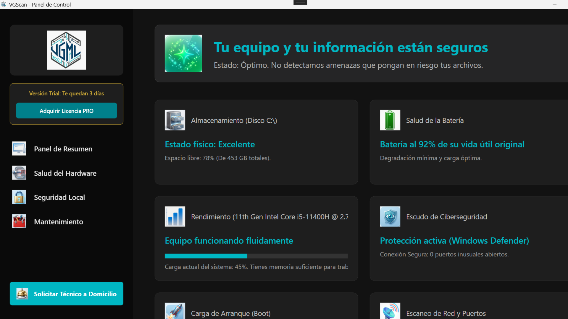 Dashboard de VGML App con Score de Salud
